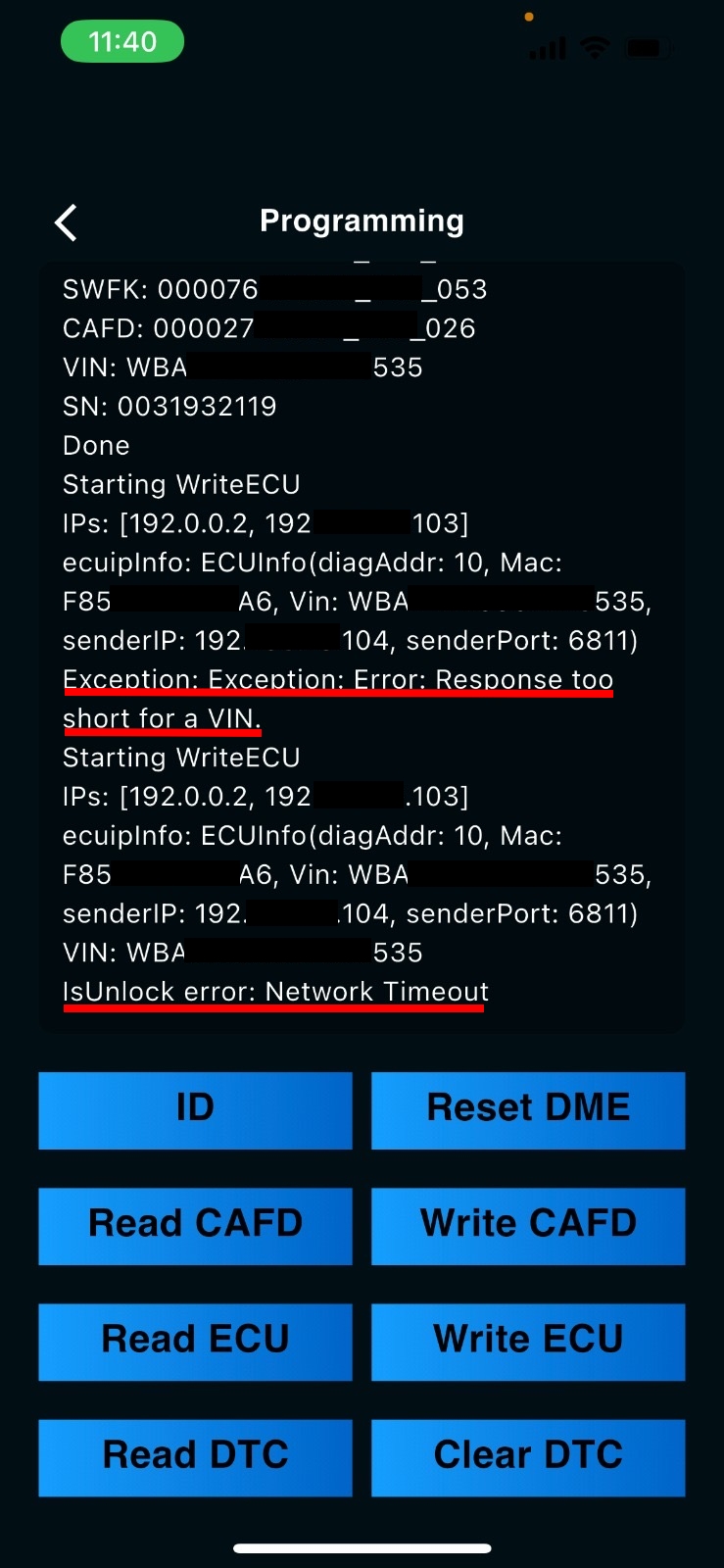 裝置顯示 IsUnlock error: Network Timeout